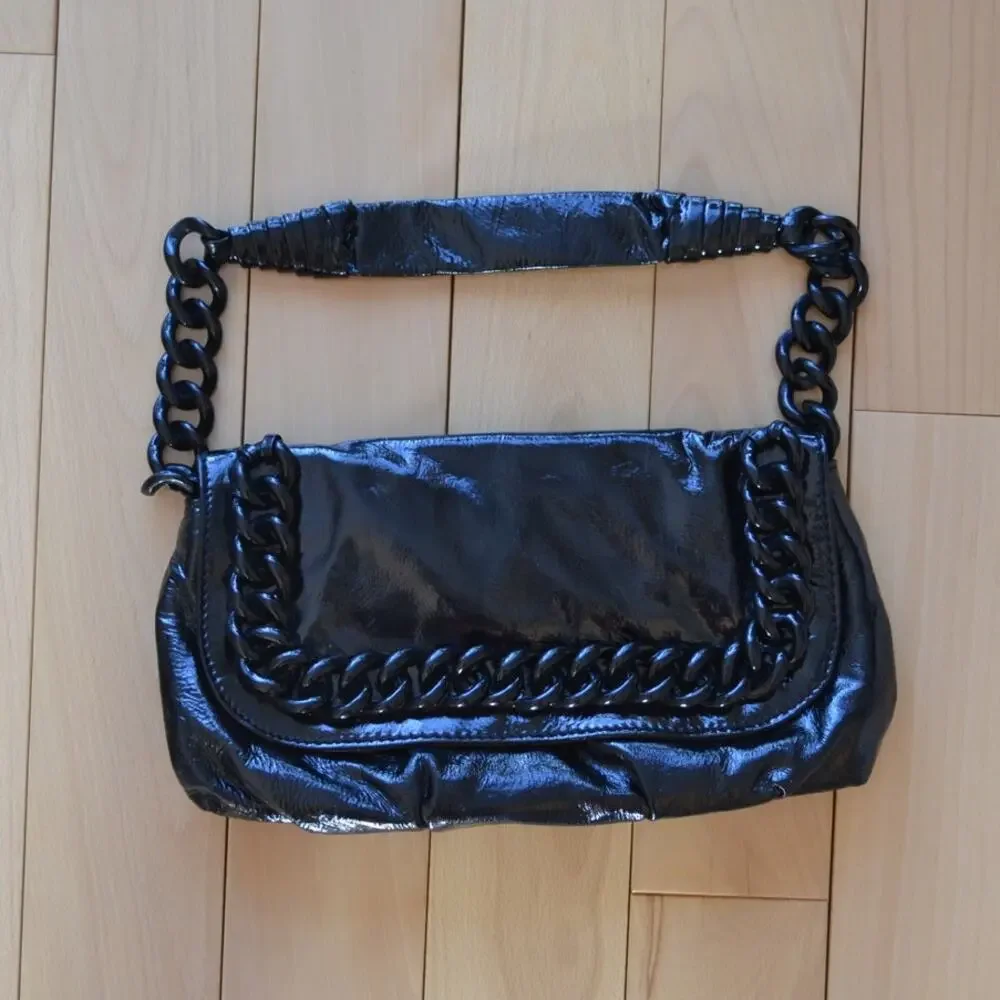 Michael Kors Hobo Small Handbag Purse Black Latex Goth